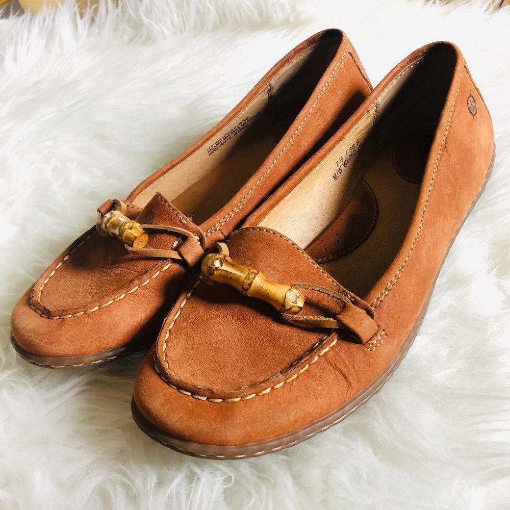 Born Camel Suede Leather Bamboo Loafer Shoes